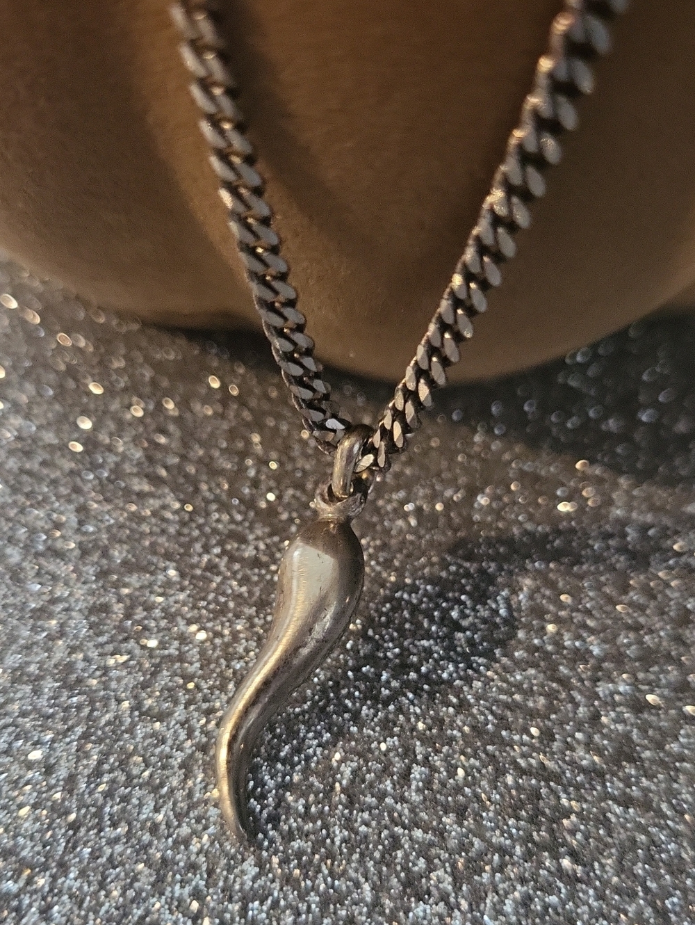 🩶925 Made In Italy - Sterling Silver Italian Horn Pendant Necklace - Picture 2 of 5